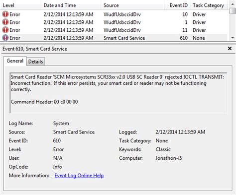 smart card service エラー 610|communication error with smart card.